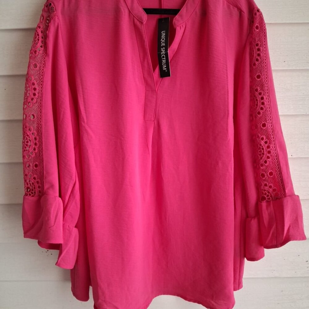 Unique Spectrum Ladies Top Size 2X hot pink / Rosa Mexicano (Color)